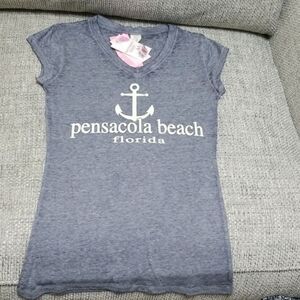 Southern Spirit V-Neck Tee Womans small Florida Pensacola beach burnout fit blue
